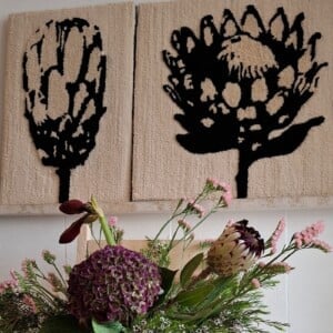 getufte King Protea in contrasterende kleuren voor aan de muur