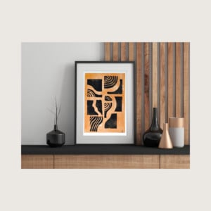 Abstract handgemaakte poster goud met zwart