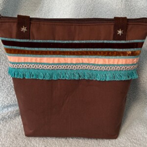 Bruin, aqua kleurige schoudertas