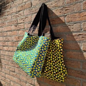 Dubbelzijdige Shopper Tas – Vrolijke Emoticon Print