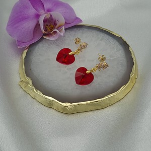 Handgemaakte oorbellen met kristallen hart - rood