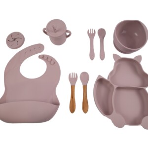 Honeybears – Siliconen kinderservies set 9 delig – Kinderbord zuignap – Siliconen eetset – Baby drinkbeker - BPA vrij – Lichtrose