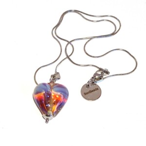 Ketting glaskraal hartje blauw-paars