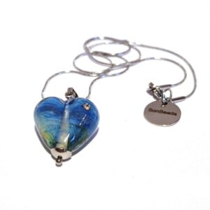 Ketting glaskraal hartje blauwgroen met zirconia's