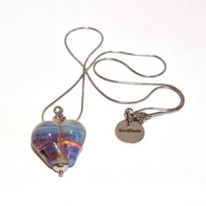 Ketting glaskraal hartje multicolor blauw