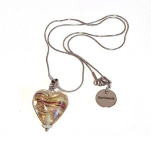 Ketting glaskraal hartje multicolor met goud