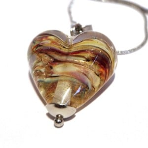 Ketting glaskraal hartje multicolor met goud