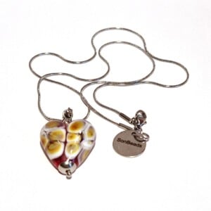 Ketting glaskraal hartje roze met multicolor roze