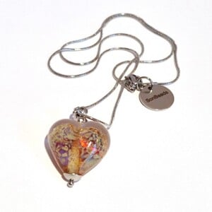 Ketting glaskraal hartje roze met multicolor roze met goud