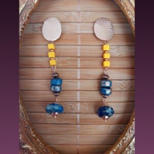 Roségouden Lapis Lazuli & geel oorbellen