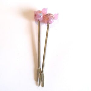 Tapasvorkjes set met glaskraal vogeltjes roze