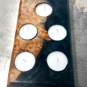 Waxine licht houder populier burl en epoxy donker blauw