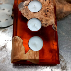 Waxine licht houder populier burl en epoxy oranje
