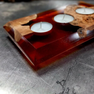 Waxine licht houder populier burl en epoxy oranje