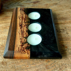 Waxine licht houder walnouthout en epoxy zwart