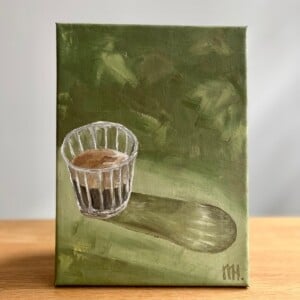 "Coffee + Winter Sun" - original artwork in oil paint