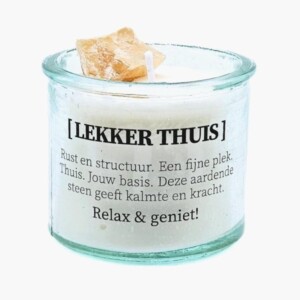 Geurkaars met edelsteen - Lekker thuis - honing calciet & toermalijn 5cm