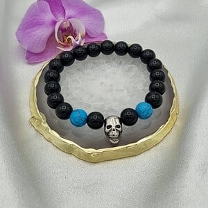 Handgemaakte herenarmband Black Onyx doodskop