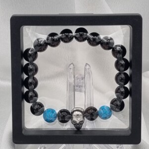 Handgemaakte herenarmband Black Onyx doodskop