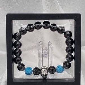 Handgemaakte herenarmband Black Onyx doodskop