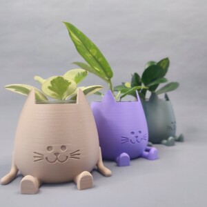 Katten Pot Cat Planter Sitting Happy Pot Plantenpot Zittende Smilende 3D geprinte Maat M