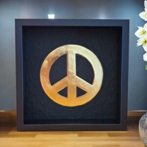 Peace logo 23ct goud verguld kunstwerk in lijst