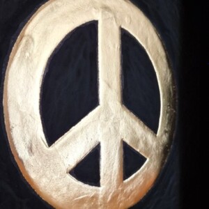 Peace logo 23ct goud verguld kunstwerk in lijst
