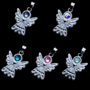 Setje van 5 Stainless steel engel ketting hangers met Swarovski zilverkleurig