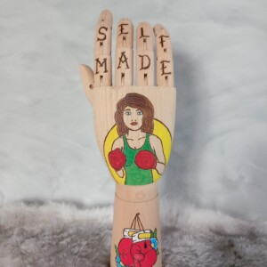 Kunst houten Tattoo hand boks dame