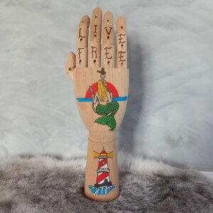 Kunst houten Tattoo hand zeemeermin