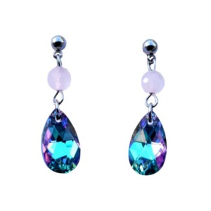 oorbellen Swarovski Vitrail Light en rozenkwarts