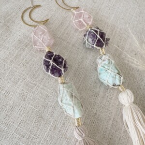 Forever in my heart hanger – amethist, amazoniet en rozenkwarts voor troost, heling en innerlijke vrede