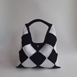 Gehaakte checker handtas 'Black & white'