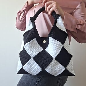 Gehaakte checker handtas 'Black & white'