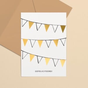 Goudfolie kaart Gefeliciteerd slingers
