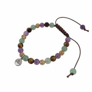Handgeknoopte armband met amethist, tijgeroog, aventurijn en rhinestone