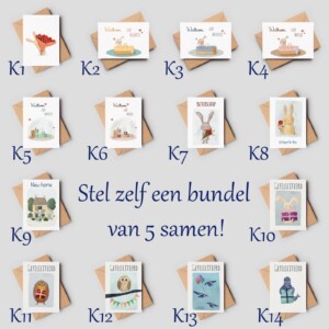 Mix & match je eigen bundel van 5 kaartjes - A6 formaat, inclusief envelop