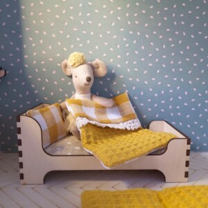 Poppenhuis 1 persoons bed - Miniatuurhuis Bed met matras, kussen en dekbed.