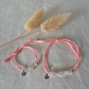 Roze schuifarmband voor moeder en dochter met rozenkwarts