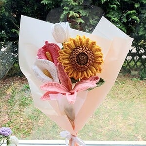 gehaakte zonnebloemen lily boeket