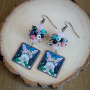 konijn oorbellen met gemixte edelstenen, Sieraden voor het Voorjaar en Pasen