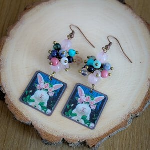 konijn oorbellen met gemixte edelstenen, Sieraden voor het Voorjaar en Pasen