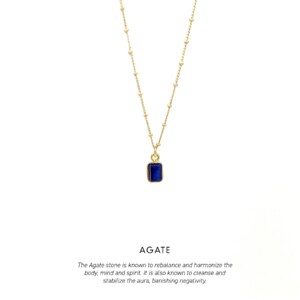 Blue Agate Baguette Necklace Gold