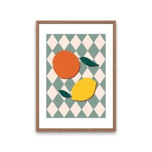 Citrusfruit kunstprint – kleurrijke illustratie van citroen en sinaasappel | A4 poster 21x30 cm