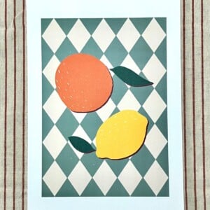 Citrusfruit kunstprint – kleurrijke illustratie van citroen en sinaasappel | A4 poster 21x30 cm