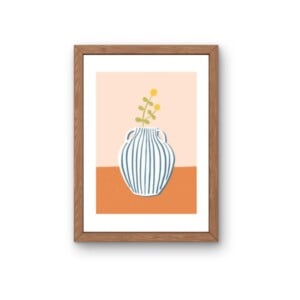 Delfts blauwe vaas kunstkaart – elegante bloemenillustratie | A6 print 10x15 cm
