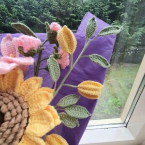 Gehaakte zonnebloem lily boeket