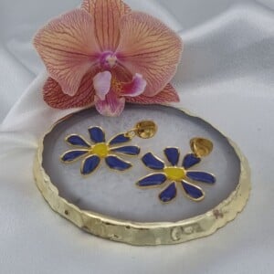 Glas in lood look oorbellen - bloem goud