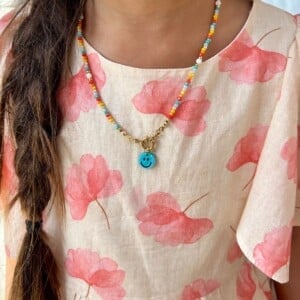 Handgemaakte regenboog kinder ketting met smiley
