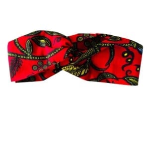 Ikara haarband rood design met geel motief van Afrikaanse katoenen stof